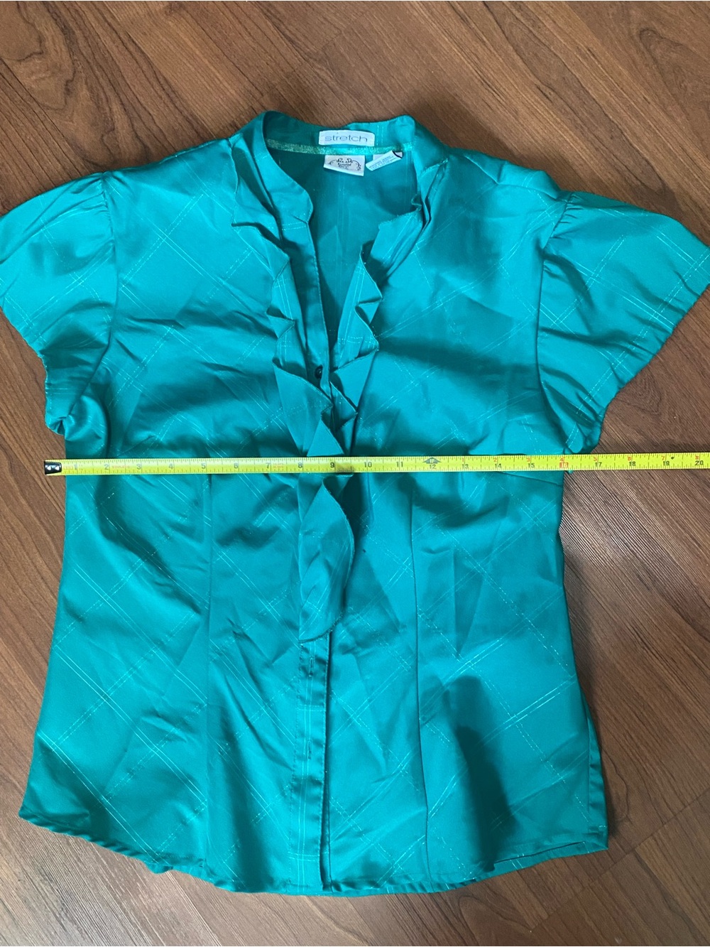 Teal Ruffle-Front Short Sleeve Women's Top